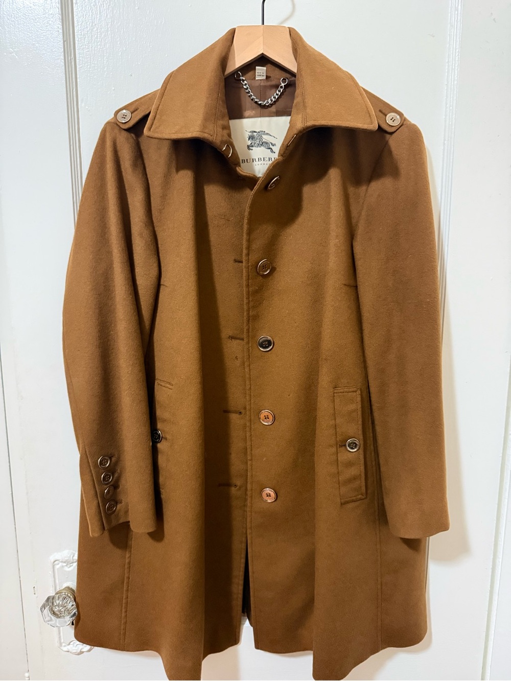 Burberry Vintage Tan Wool and Cashmere Pea Coat Size 12